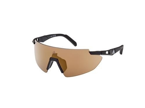 adidas Sport SP0077 męskie okulary przeciwsłoneczne, cienkie i lekkie sportowe okulary przeciwsłoneczne, kształt soczewki ekranu, etui w zestawie, lustrzane brązowe soczewki, matowa czerń