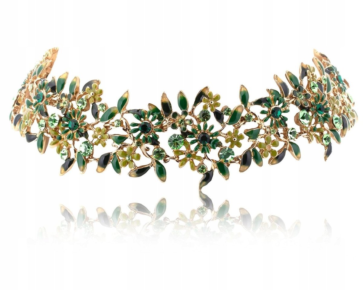 Choker Zielone Kwiatuszki Z Kryształkami Z Kolekcji Blossom (C8157Au/1/Z)