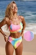 Stroje kąpielowe - CUPSHE Top z teksturą tie-dye wash i wysokim stanem w komplecie z bikini - miniaturka - grafika 1