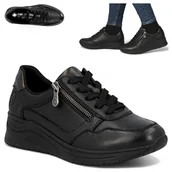 Półbuty damskie - Rieker SKÓRZANE Sneakersy Damskie na Koturnie Wygodne Półbuty Platforma 38 - miniaturka - grafika 1