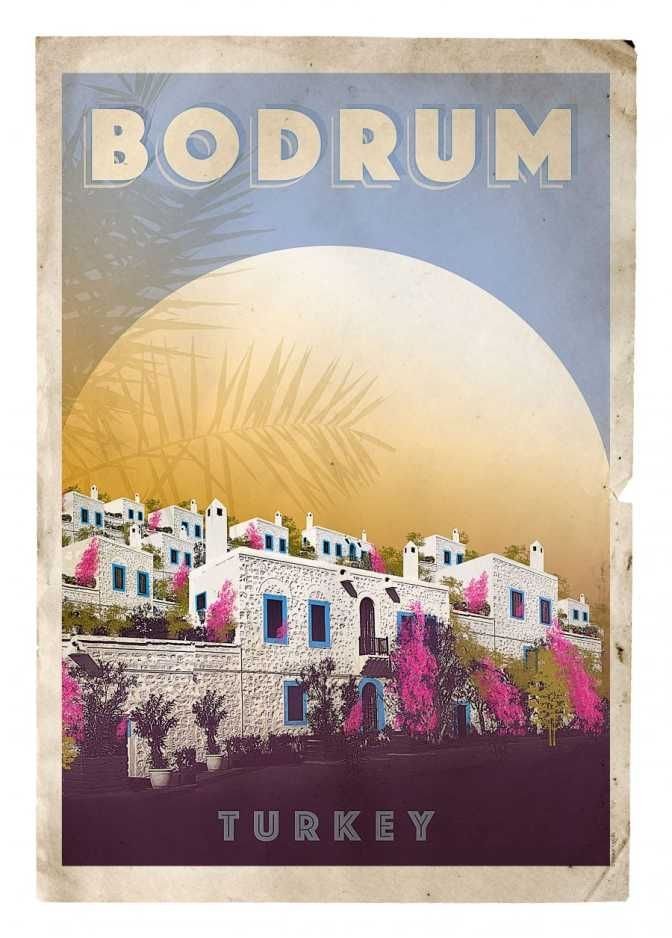 PODKŁADKA POD MYSZ Nadruk 22x18cm BODRUM Turcja Vintage ART Tekst Prezent