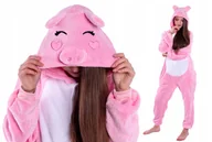 Stroje kąpielowe - PROSIACZEK PIŻAMA Świnka Kigurumi Onesie Kombinezon Przebranie S 146-154 cm - miniaturka - grafika 1