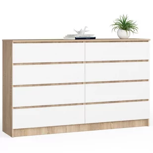 Komoda do salonu K 160 cm 8 szuflad - dąb sonoma-biała - Komody - miniaturka - grafika 1