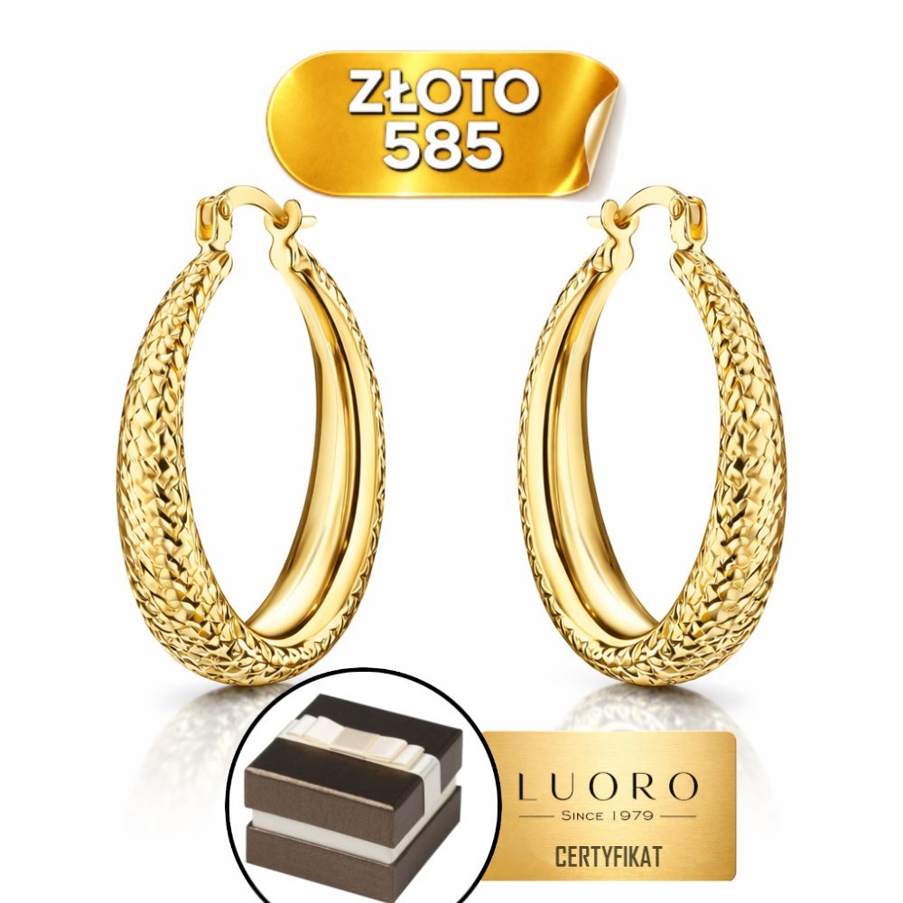 KOLCZYKI ZŁOTE 585 14K KOŁA DIAMENTOWANIE SZEROKA SZYNA 27 MM ELEGANCKIE