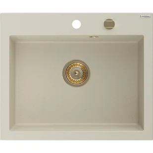 Mexen Elix zlewozmywak granitowy 1-komorowy 600 x 500 mm, beżowy, syfon złoty - 6525601005-69-G - Zlewozmywaki - miniaturka - grafika 1