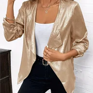 Kurtki damskie - TEMU Elegancka Marynarka z Kołnierzem dla Kobiet - Dopasowany Płaszcz na Wszystkie Pory Roku, Jednokolorowy (Czarny/Granatowy/Węgielny) Możliwość - miniaturka - grafika 1