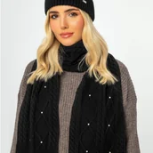 Apaszki i szaliki męskie - Damski szalik z perełkami czarny - miniaturka - grafika 1