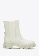 Botki damskie - Damskie sztyblety skórzane na platformie szarobeżowe 39 - miniaturka - grafika 1