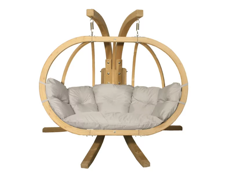 Zestaw: Dwuosobowy Fotel Wiszący Z Drewnianym Stelażem, Kremowy Swingpod Xl Fotel + Stojak