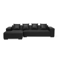 Narożniki - Beliani Sofa narożna R - głęboka czerń - skórzana - drewniane nóżki - narożnik - LUNGO - miniaturka - grafika 1