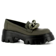 Mokasyny damskie - Oliwkowe mokasyny na platformie CARINII - Carinii - miniaturka - grafika 1