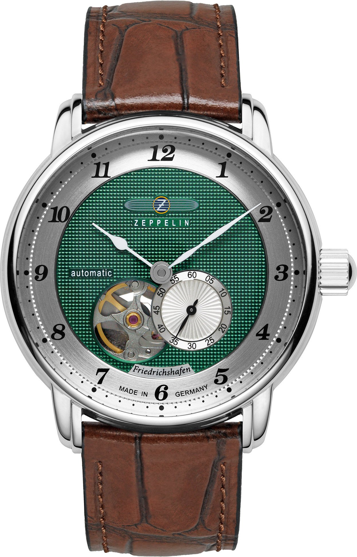 Zegarek męski Zeppelin 8566-2 Automatic Open Heart Friedrichshafen brązowy/zielony
