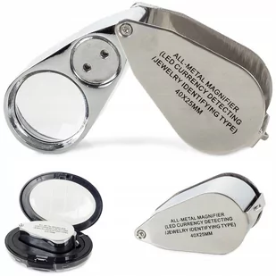 Lupa Kieszonkowa Składana 2 Led Uv Metalowa 40X - Mikroskopy i lupy - miniaturka - grafika 1