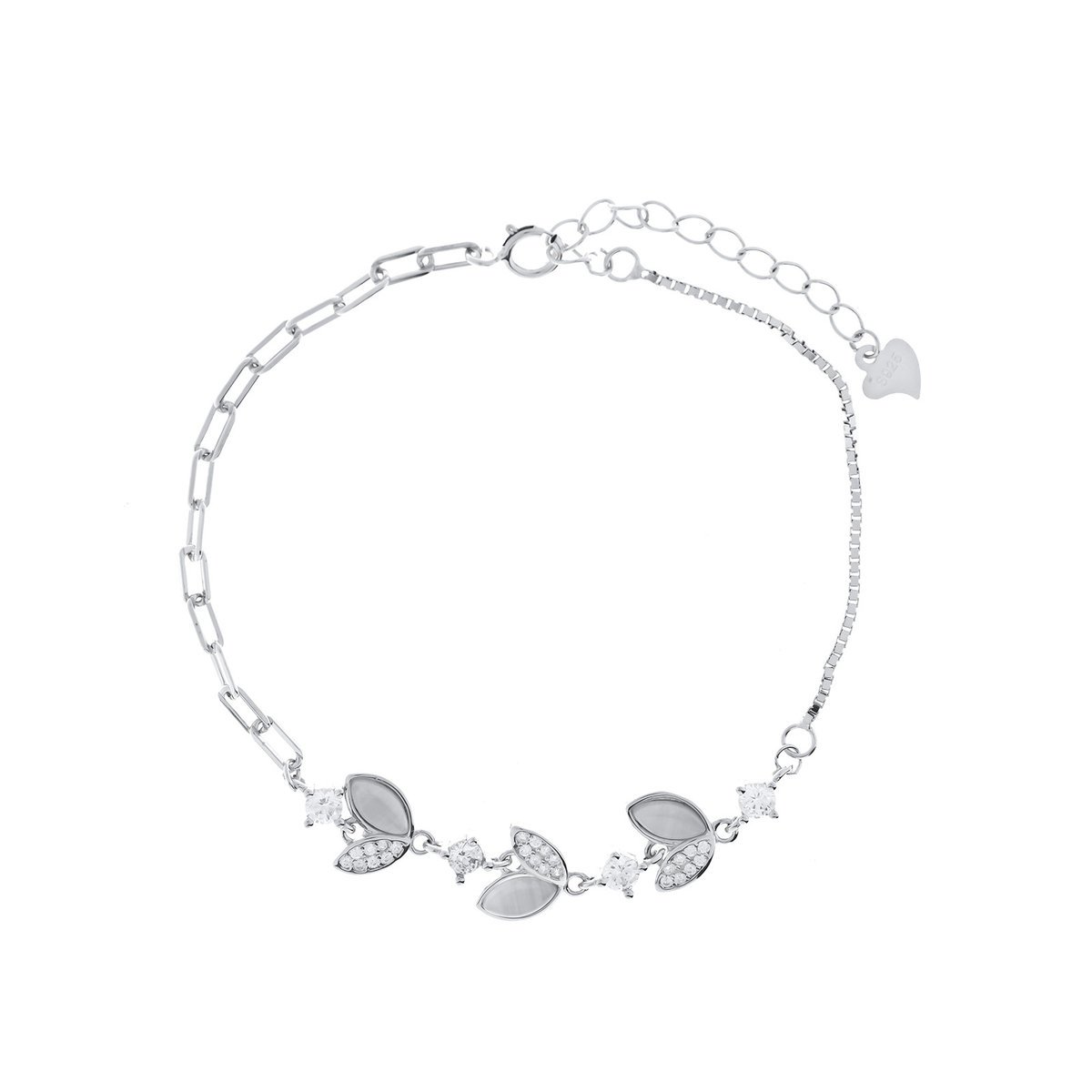 Srebrna 925 bransoletka Listki