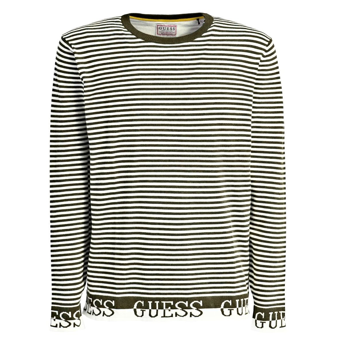 Sweter męski Guess Gestreifter Logo w paski zielony-M