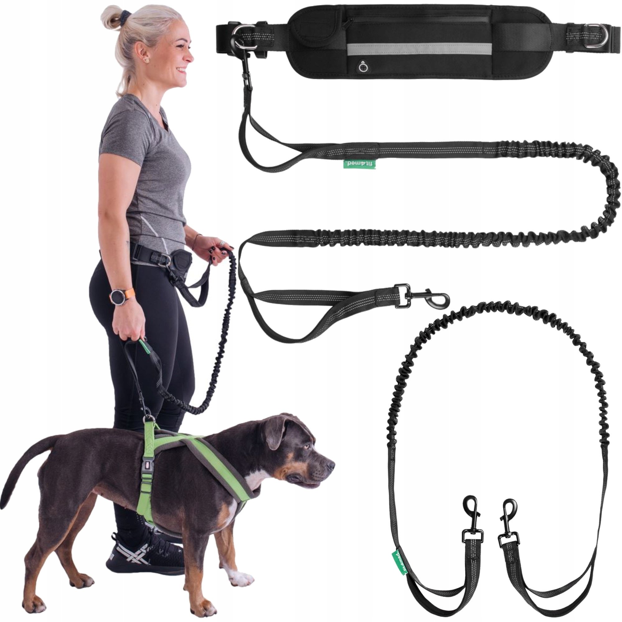 Smycz Sportowa Pas Biodrowy Nerka dla Psa Regulowana Amortyzator Mocna 50kg