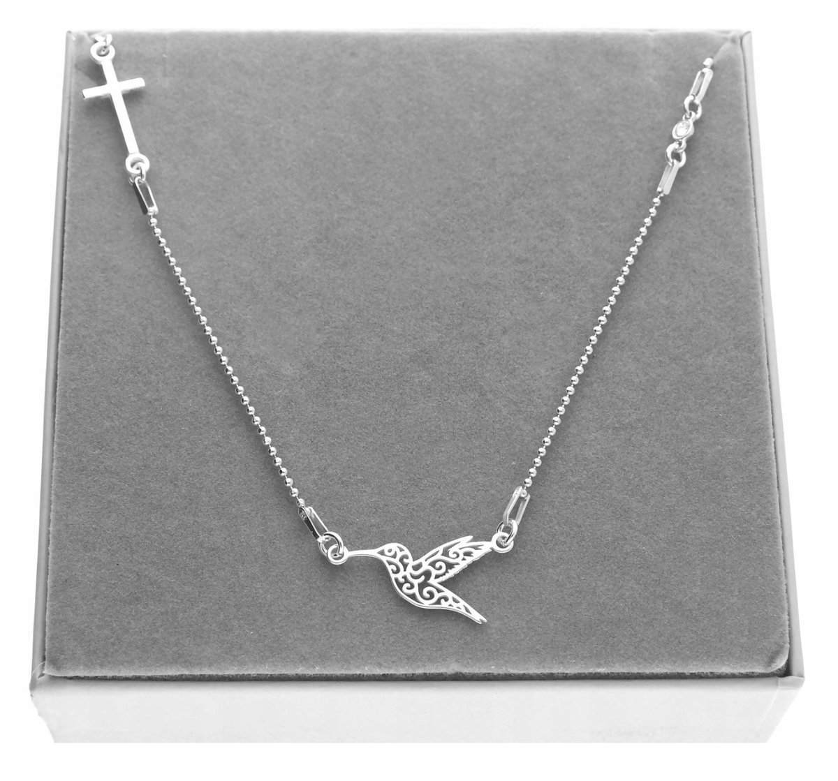 Naszyjnik Celebrytka 3 Zawieszki Koliber Cyrkonia Krzyżyk Srebro925