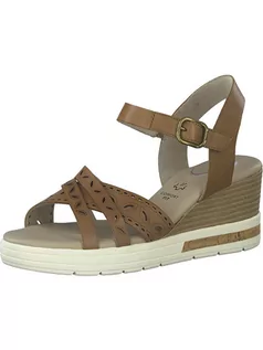 Sandały damskie - Tamaris Skórzane sandały w kolorze brązowym na koturnie - grafika 1