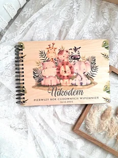 ALBUM SAFARI z personalizacją, prezent na Roczek, Chrzest, narodziny - Pamiątka Chrztu Świętego - miniaturka - grafika 1