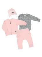 Czapki damskie - Niemowlęcy komplet 4-ro częściowy: bluza, body, spodnie, czapka różowy Nicol,r.68 - miniaturka - grafika 1