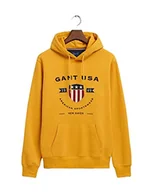 Bluzy męskie - GANT Męska bluza z kapturem D1. Banner Shield Hoodie Bluza z kapturem, złota żółta, standard - miniaturka - grafika 1