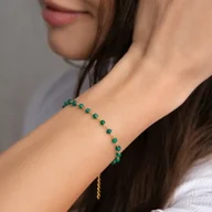 Bransoletki - Bransoletka "Green Onyx" różaniec z zielonych onyksów- srebro 925 pozłacane - miniaturka - grafika 1