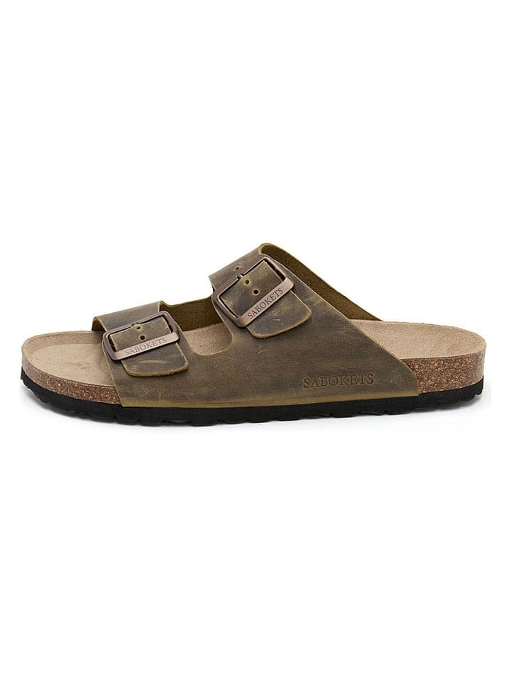 SABOKETS Skórzane klapki w kolorze khaki