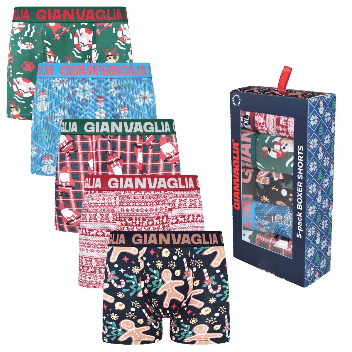 Bawełniane Bokserki męskie świąteczne 5 szt. w pudełku na prezent rozmiar L