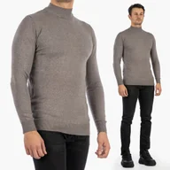 Swetry męskie - Golf Męski Slim Fit Elegancki Szary Cienki Modny Dopasowany Półgolf S - miniaturka - grafika 1