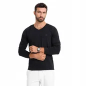 Koszulki męskie - Longsleeve męski bawełniany v-neck slim czarny Ombre OM-LSBC-0123 V1 r. M - miniaturka - grafika 1