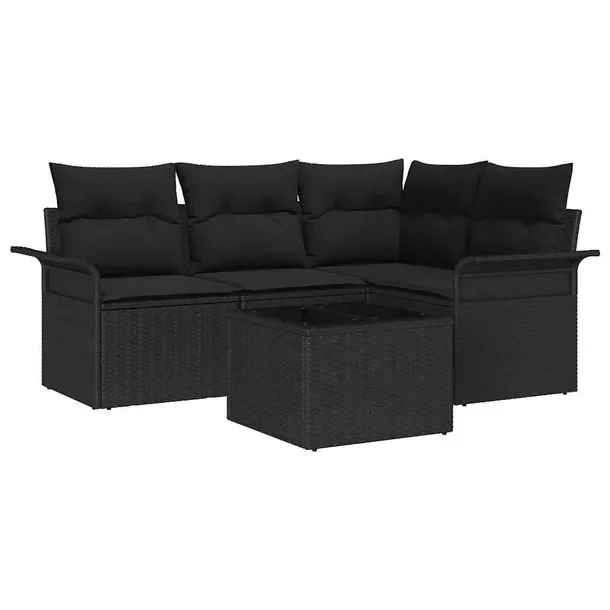 Zestaw Ogrodowy Sofa Narożna z Stolikiem, Polirattan, Czarny, 5 Elementów