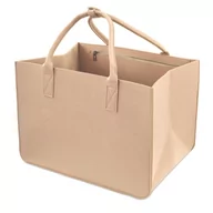 Torby i wózki na zakupy - Torba na zakupy z filcu - koszyk na zakupy z filcu torba na zakupy pojemny koszyk z rączkami składany koszyk z filcu z kieszenią beżowy 40x27x27 cm - miniaturka - grafika 1