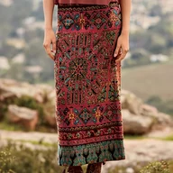 Spódnice - TEMU Damska Spódnica Maxi w Stylu Vintage Boho - Elegancka Długa, Rozkloszowana Sukienka z Wielokolorowymi (Czerwonym, Zielonym, Żółtym, Brązowym, - miniaturka - grafika 1