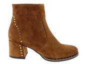 Botki damskie - Botki Nessi 18429 camel skóra naturalna zamszowa - miniaturka - grafika 1