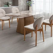 Krzesła - Zestaw 6 krzeseł z tkaniny i drewna kauczukowego - Beżowy - ISADIO - miniaturka - grafika 1