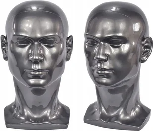 Manekin Głowa Szara Błyszcząca Do Ekspozycji Słuchawek Peruk Czapek - Manekiny wystawowe - miniaturka - grafika 1