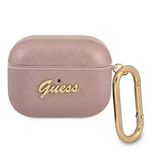 Guess GUAPSASMP AirPods Pro cover różowy/pink Saffiano Script Metal Collection - Akcesoria do słuchawek - miniaturka - grafika 1