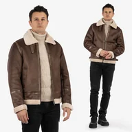 Kurtki męskie - Kurtka Męska Kożuch Z Kołnierzykiem Pilotka Ocieplana Brązowa WS-8901-1 S - miniaturka - grafika 1