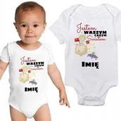 Body dla niemowląt - Body Dziecięce Białe JESTEM WASZYM ŚWIATEM Imię 80 - miniaturka - grafika 1