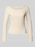 Bluzki damskie - Bluzka z długim rękawem i prążkowanym dekoltem w łódkę - miniaturka - grafika 1