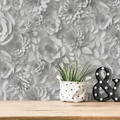 Tapety - Tapeta Motyw 3D szarymIbiałym - 53 cm x 10.05 m - LIVINGWALLS - miniaturka - grafika 1