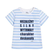 Bluzki dla niemowląt - T-shirt dla dziecka do 2 lat, z napisem,w błękitne paski - miniaturka - grafika 1
