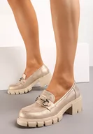 Półbuty damskie - Różowe Półbuty Mokasyny na Słupku ze Skórzaną Wkładką i Metaliczną Ozdobą Piselia - miniaturka - grafika 1