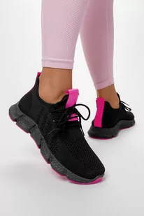 Czarne sneakersy na platformie buty sportowe sznurowane Casu YF607-5A - Sneakersy damskie - miniaturka - grafika 1