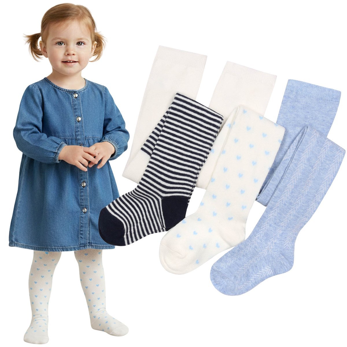 Zestaw 3 par RAJSTOP dla dziewczynki, MIĘKKIE, WYGODNE rajstopki dziewczęce NA ZIMĘ 2-3 lata 98cm