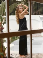 Komplety damskie - Satynowy komplet odzieży damskiej - Czarny L - miniaturka - grafika 1