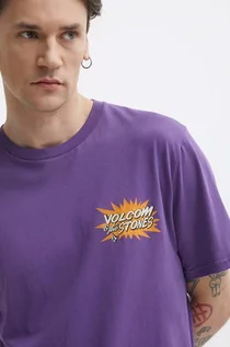 Koszulki męskie - Volcom t-shirt bawełniany męski kolor fioletowy z nadrukiem - grafika 1