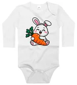 Body dla niemowląt - Body dziecięce Wesoły Biały Królik Zając Trzymający Wielką Marchew 62/68 - miniaturka - grafika 1
