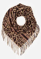 Apaszki i szaliki damskie - Ciemnobrązowy Wiskozowy Szalik w Panterkę Wykończony Frędzlami Alefera - miniaturka - grafika 1