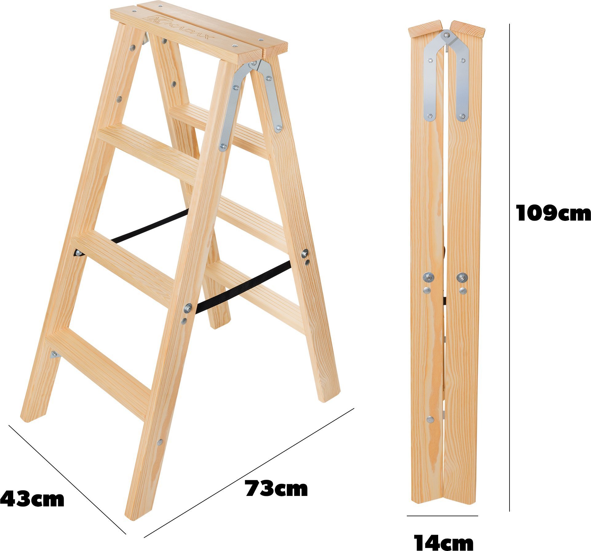 Kadax  Drabina 4 Stopnie Drewniana Rozstawna Malarska Dwustronna Domowa